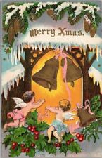 c1910s CHRISTMAS Embossed Postcard Bells / Cherub Angels 
