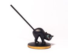 Vintage ABCO Black Spooky Cat Pen Holder, Chalkware, Desk Accessory, USA Made picture