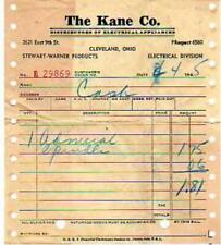 VINTAGE 1945 APPLIANCE STORE RECEIPT THE KANE CO 2621 E 9th St CLEVELAND OHIO NR picture