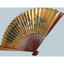 Vintage 1920s Large 5ft Hand Painted Gilded Peacocks Wall Hanging Chinese Fan picture