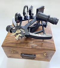 Nautical Brass Black Tamaya Sextant With Wooden Box Fully Working Navigation picture