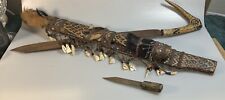 Antique Old Borneo Dayak Headhunters Mandau Sword Dagger Scabbard Set picture