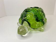 Vintage LE Smith Glass Green Shell Turtle Fairy Lamp Light Candle Holder 2 pc picture