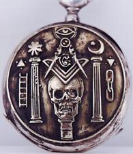 Antique Masonic Memento Mori Pocket Watch Skull Silver Chased Case  c1880's picture
