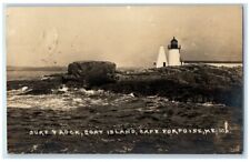 1929 Surf Rock Goat Island Lighthouse Cape Porpoise Maine ME RPPC Photo Postcard picture
