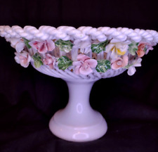 Vintage Capodimonte Style Pedestal Compote Fruit Candy Bowl Basket Weave picture