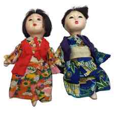 Vtg Antique Japanese Baby Girl & Boy Jointed Doll Lot Gofun Ichimatsu Glass Eyes picture