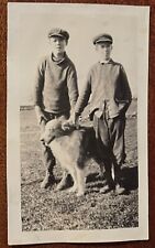 ATQ 1910s Photo Collie Two Boys Brothers Knickers Newsboy Hats Caps Rural picture