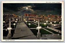 Original Old Vintage Antique Postcard Civic Center At Night Denver Colorado picture