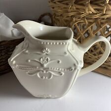 Vtg Antique White Porcelain Pitcher~French Country~Beaded Scroll Square Base~EUC picture