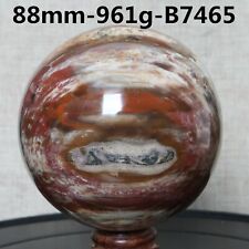 B7465-88mm-961g Natural Polished Wood stone Jasper Agate ball Madagascar+Stand picture