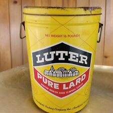 LUTER Smithfield VA 16 lb Lard Can Tin Pail Bucket Drum Vintage Advertising RARE picture