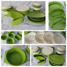 Tupperware Picnic Set Olive Green Container Bowls Plates Napkin Holder **RARE** picture