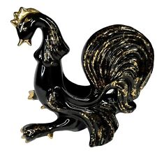 ROYAL FLEET CALIFORNIA POTTERY TV LAMP Black Gold Rooster Fighting Cock MCM EX￼ picture