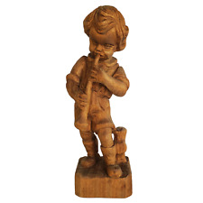 Vintage P. Maeder Wood Statue Figurine Hand Carved Swiss Boy Horn 10