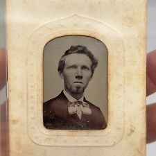 Old Civil War era Antique Tintype Photo Young Beard Man in Patriotic Frame picture