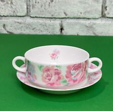 Lynn Hollyn Japan Fine Bone China Double Handle Floral Tea Cup & Saucer 8oz Cup picture