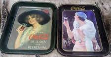 Vintage Lot of 2:  Coca-Cola Advertising Metal Serving Trays Woman Coke  picture
