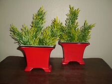 Vintage Mid Century Oriental Asian Planter Pair with Foliage picture