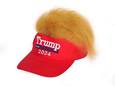 2024 President Donald TRUMP Red Trumpy Visor Hat w/Gold Hair Golf Cap Wig MAGA picture