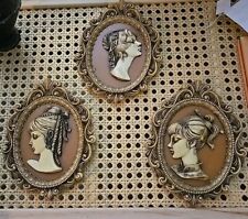 3 Vintage plastic Victorian Silhouette/Cameo Oval Pictures 6.5