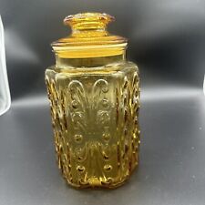 Vintage Large Federal Glass Scroll Pattern Show Off Amber Canister & Lid Jar 9” picture
