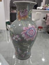Vintage Macau China Ceramic Floral Vase Waterlily Florals 12