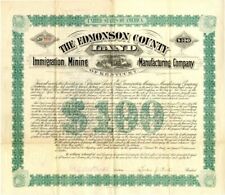 Edmonson County Land, Immigration, Mining and Manufacturing Co. - $100 Bond - Mi picture