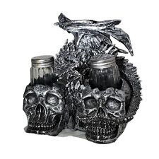 DWK 2007 2 Skulls and Dragon Salt and Pepper Goth Black/Silver Halloween Gift picture