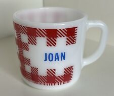 Vintage Westfield Joan Red White Plaid Gingham Milk Glass Mug Personalized Name picture