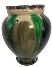Studio Pottery Vase Mexico Purple Green Gray Drip Glaze Signed 5.5 Inches picture