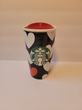 Starbucks 2015 12 oz Ceramic Valentines Travel Mug with Red & White Hearts Siren picture