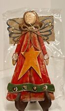 Wooden angel with metal wings Tree Ornament 10'' Tall New Factory Sealed picture