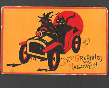 Greetings for Halloween Witch Automobile Car Black Cat Sam Gabriel 122 PostCard picture