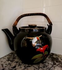  Otagiri Black Vintage Tea Pot with Hibiscus Flower & Hummingbird on it picture