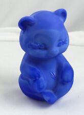 Fenton Satin Glass Bear Periwinkle Blue w/Sand Carved Rabbits Figure / Figurine picture