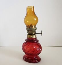 Vintage Miniature Hurricane Oil Lamp Red Glass Made in Hong Kong 4