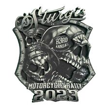 2023 Sturgis Motorcycle Rally Medieval Skull Shield Wooden 3D Magnet picture