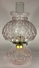 New Complete Pink Crystal Glass Diamond Quilted Oil Lamp w/ Shade,Chimney,Burner picture