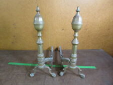 PAIR of VINTAGE CHIPPENDALE STYLE SPUR LEG, CLAW & BALL FOOT BRASS ANDIRONS  picture
