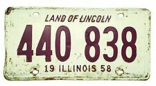 Vintage 1958 Illinois License Plate Car Tag Land Of Lincoln 440-838 White Purple picture