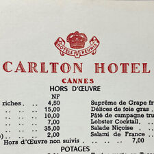 Original Vintage 1960s Carlton Hotel Restaurant Menu Cannes France picture