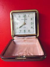 Vintage Phinney Walker Fold Up Wind Up Travel Alarm Clock Brown Germany 3.5