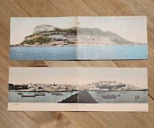 Pair of 1900's Gibraltar Bi-Fold Panoramic Postcards Mole Rock From The Bay (E1) picture