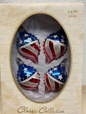 2004 Hand Blown Glass American Flag Christmas Tree Ornaments Set Of 4 picture