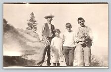 RPPC Man with Two Sons & Daughter VELOX 1907-1914 ANTIQUE Postcard 1366 picture