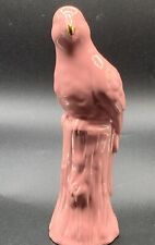 Pink Ceramic Parrot Parakeet Cockatoo Bird Figurine Gold Accents on tree stump picture