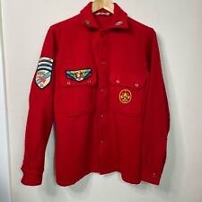 Vintage BSA Red Wool Boy Scout Shirt Jacket Patches Indiana CIC Youth Size 20 XL picture