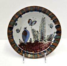 Vintage Signed Ken Edwards Tonala Mexico Pottery Plate Bird Butterfly Folk Art picture