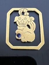 Vintage Judith Lieber Happy Dog Figure Smiling w/ Bead Gold Plated Bookmark 1.5